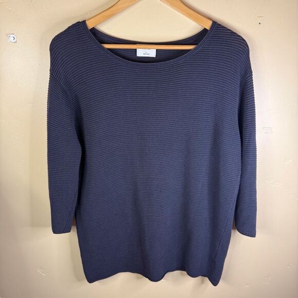 Aritzia Wilfred Linen 3/4‎ Sleeve Ribbed Pullover Top Size Small Black Classic - Picture 1 of 5